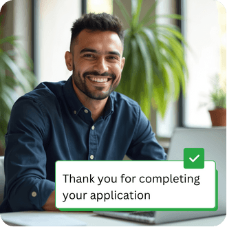 Smiling entrepreneur completing online update of Person with Significant Control details using Online Filings platform
