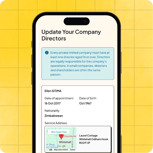 Mobile view of Online Filings platform for changing company directors with Companies House
