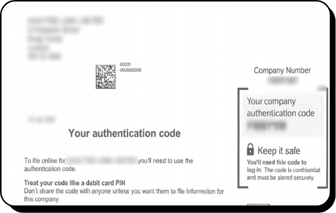 An example of an authentication code letter from Companies House
