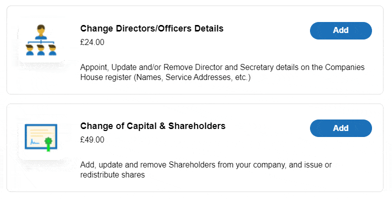 OnlineFilings confirmation statement add-ons